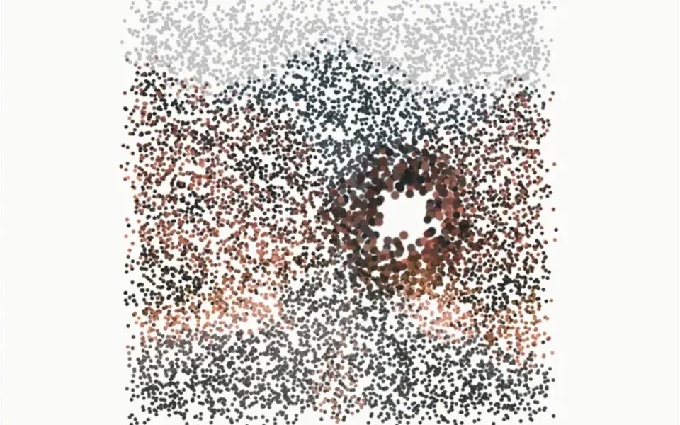 Arquibancada: A imagem é formada por milhares de pontinhos coloridos que se afastam do cursor e voltam ao lugar.