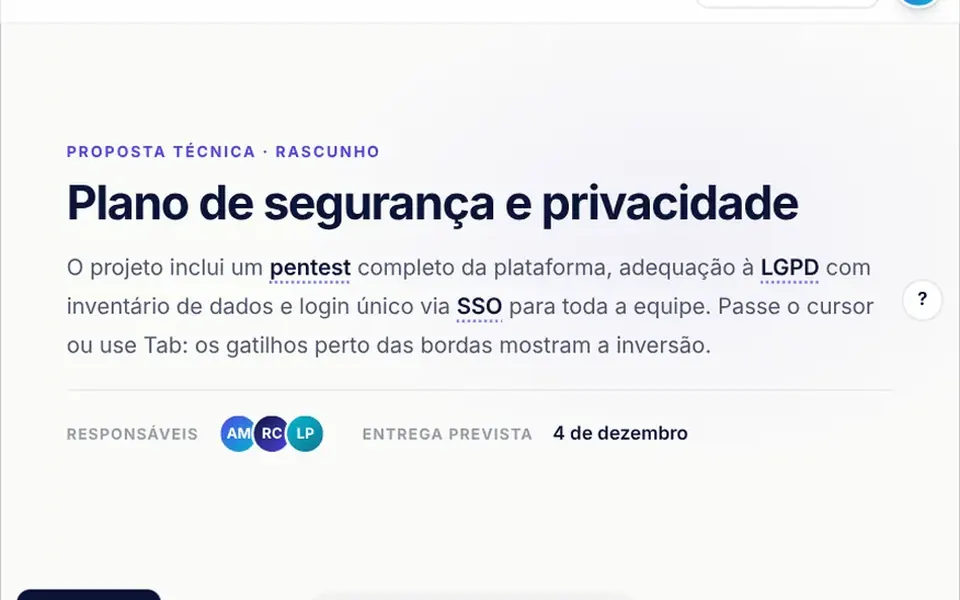 Baliza: Balões de dica e menus presos ao botão que os abre, que mudam de lado sozinhos quando encostam na borda.