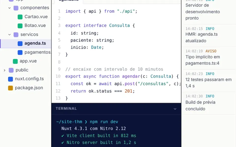 Biombo: Tela dividida em áreas que você aumenta, diminui ou recolhe arrastando as linhas entre elas, como num editor de código.
