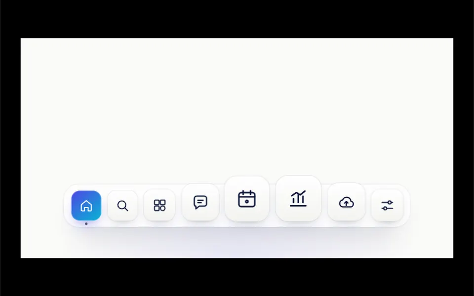 Bússola: A floating icon bar where icons grow as the cursor comes close and get pulled toward it like magnets.