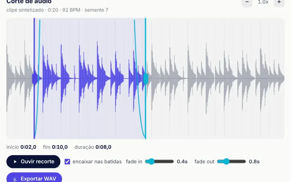 Fatia: A waveform with two handles to pick a section, play it back, add fades and download it as WAV.