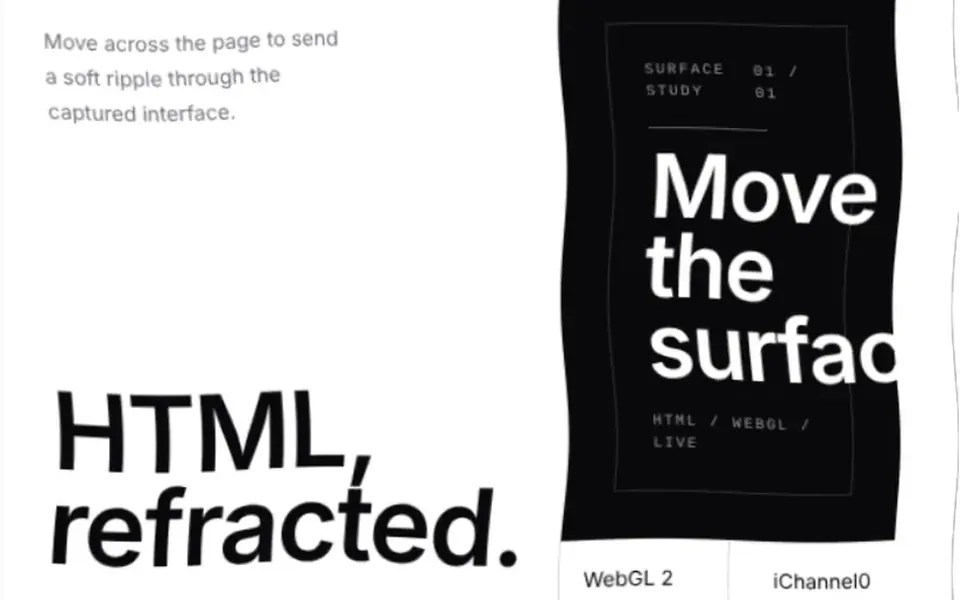 HTML Liquid: O conteúdo da página parece estar sob uma lâmina d'água e solta ondas por onde o mouse passa.