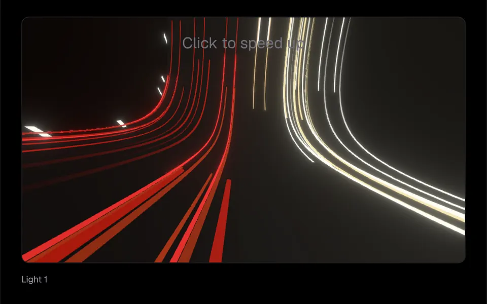 Light Speed: Uma estrada noturna com rastros de faróis passando em alta velocidade, que acelera quando você segura o clique.