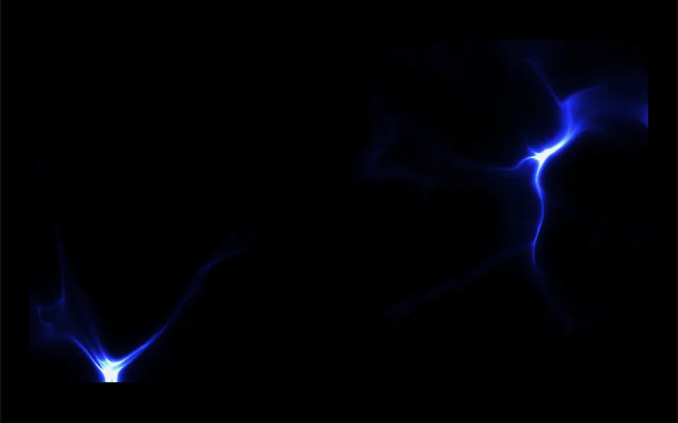 Micélio: Fios finos de luz azul se ramificam a partir de nós brilhantes sobre fundo preto, como neurônios acesos no escuro.