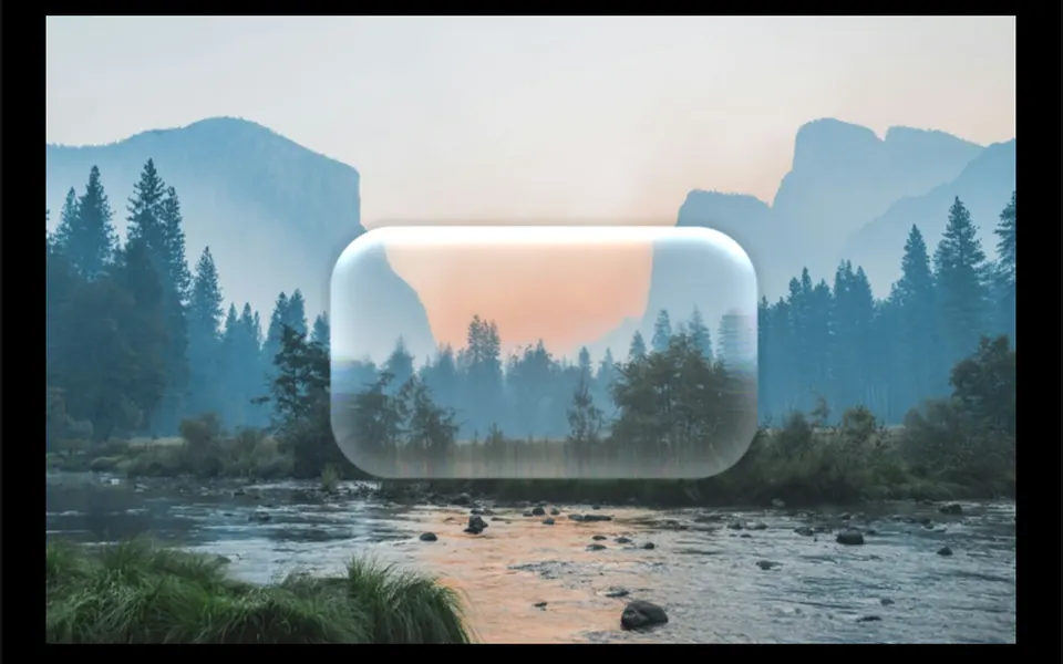 Miragem: Uma placa de vidro arredondada desliza sobre a foto e curva a imagem nas bordas, como uma lente de verdade.