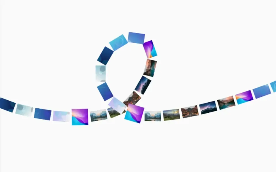 Montanha-russa: Photos, logos or words gliding nonstop along a curved path, which people can also drag.