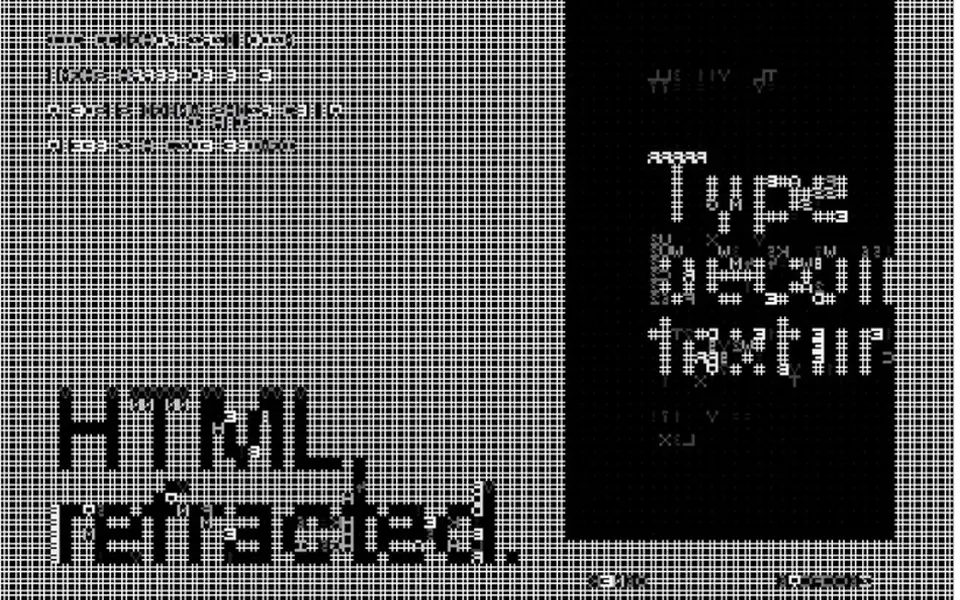 Ponto-cruz: The real page content is redrawn live as ASCII art, with characters that mimic light and shadow.