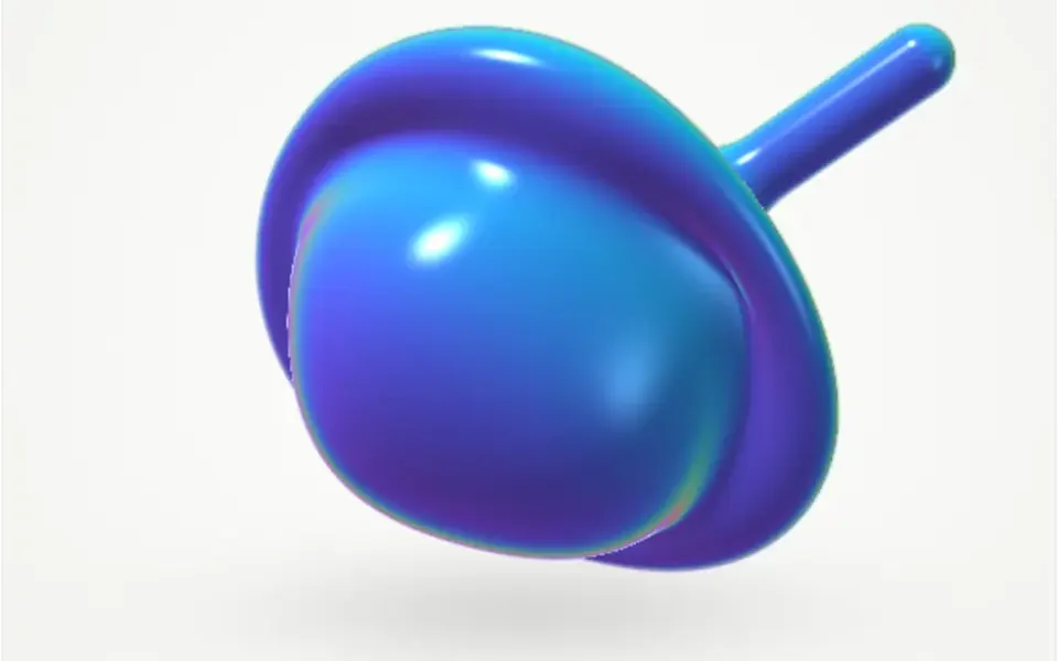Raymarch Blob: Uma forma líquida em 3D que ondula, se funde com um anel e duas cápsulas e gira conforme o mouse.